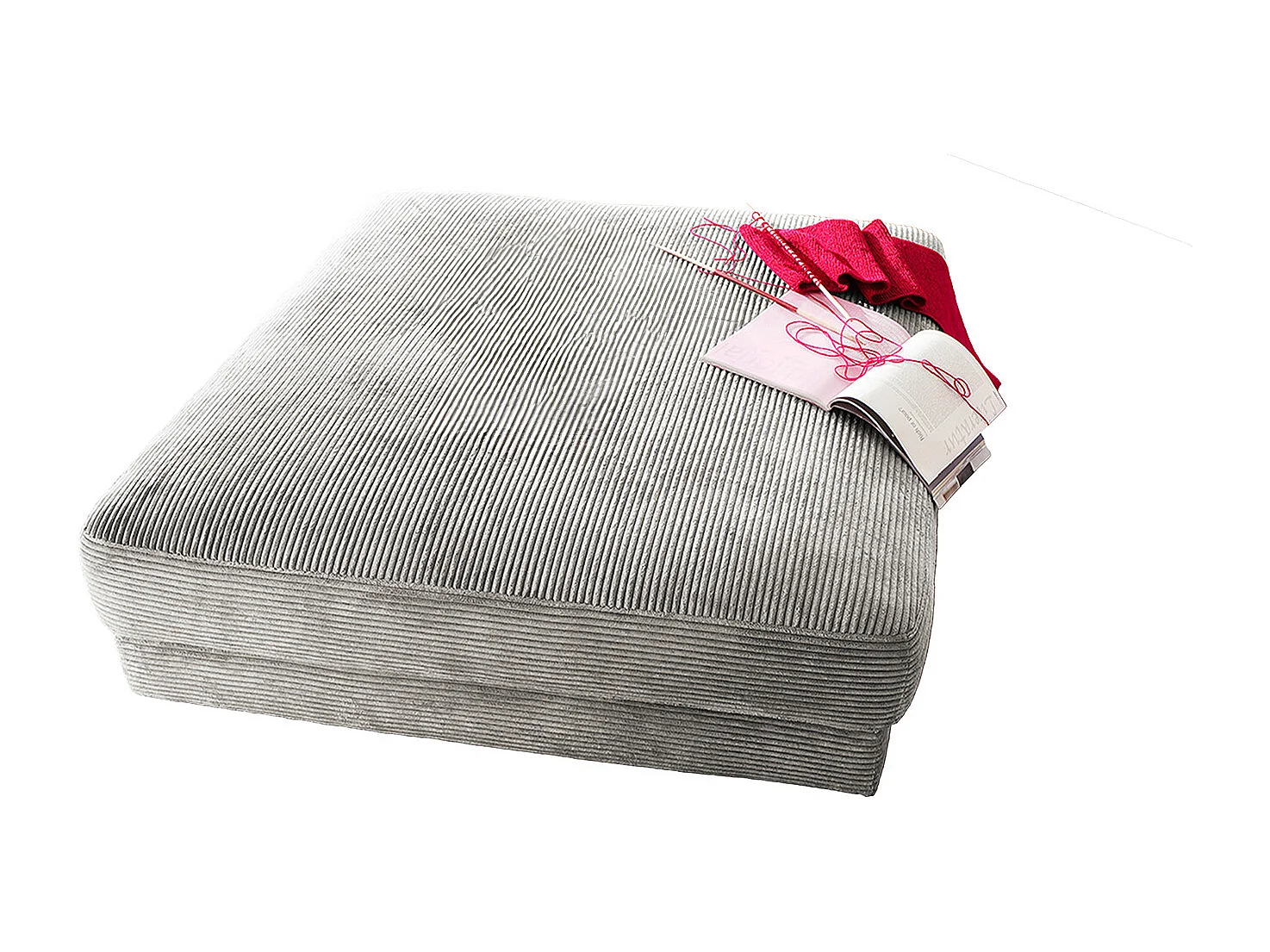 Pouf rembourré - gris clair Velours côtelé - MADELINE