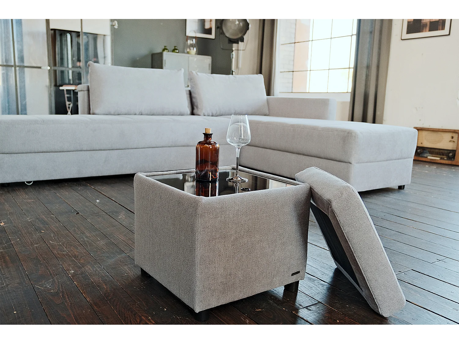 Pouf - Grigio tessuto intrecciato - IDA