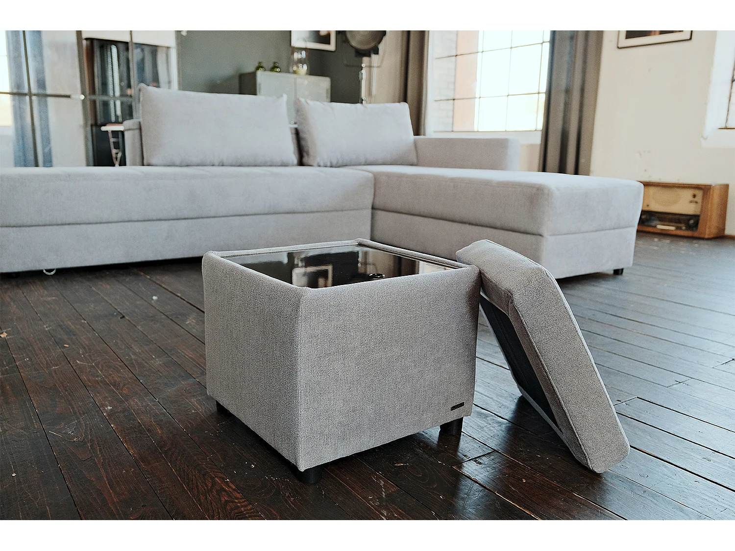 Pouf - Gris tissu tissé - IDA