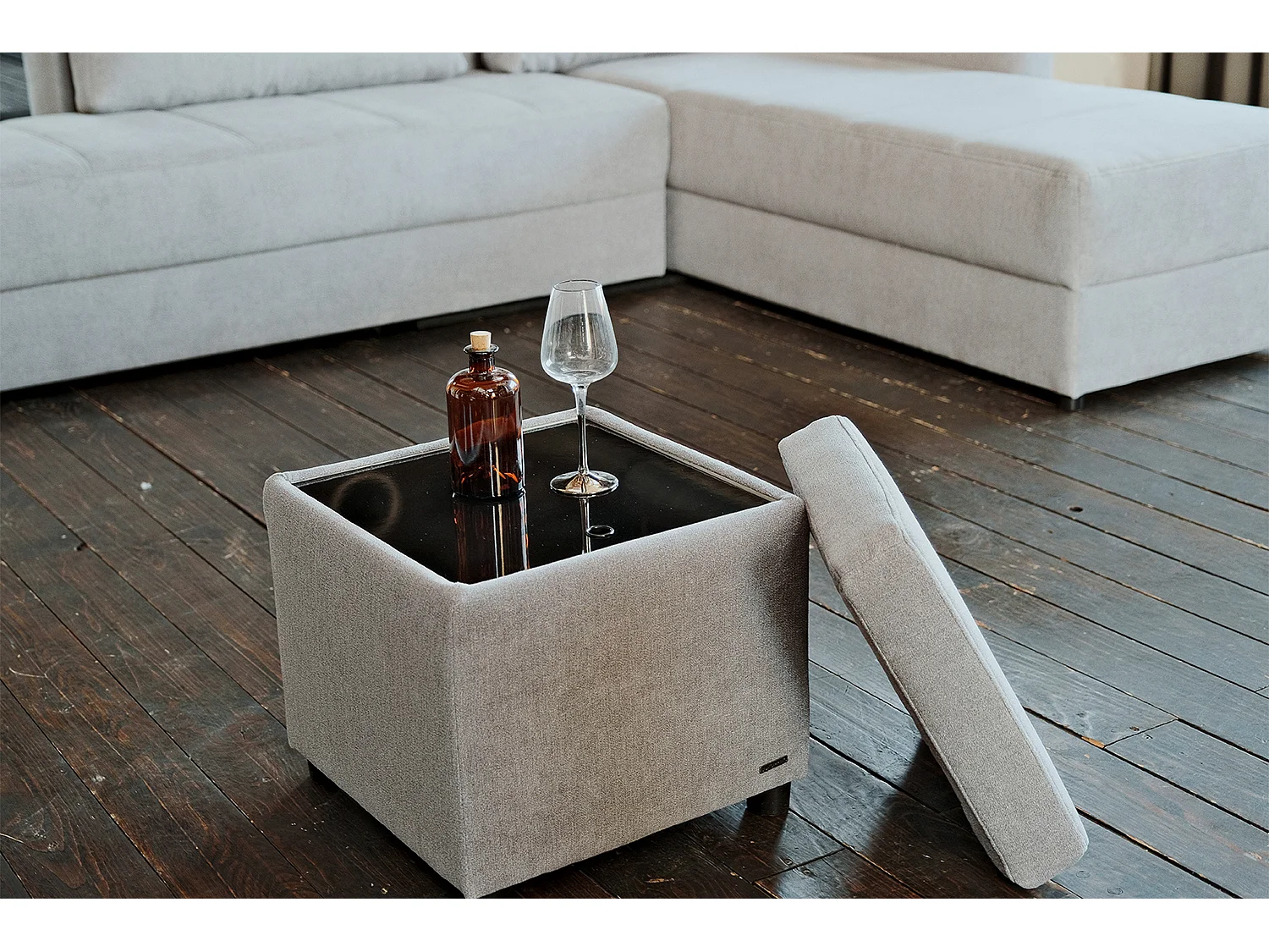 Pouf - Gris tissu tissé - IDA