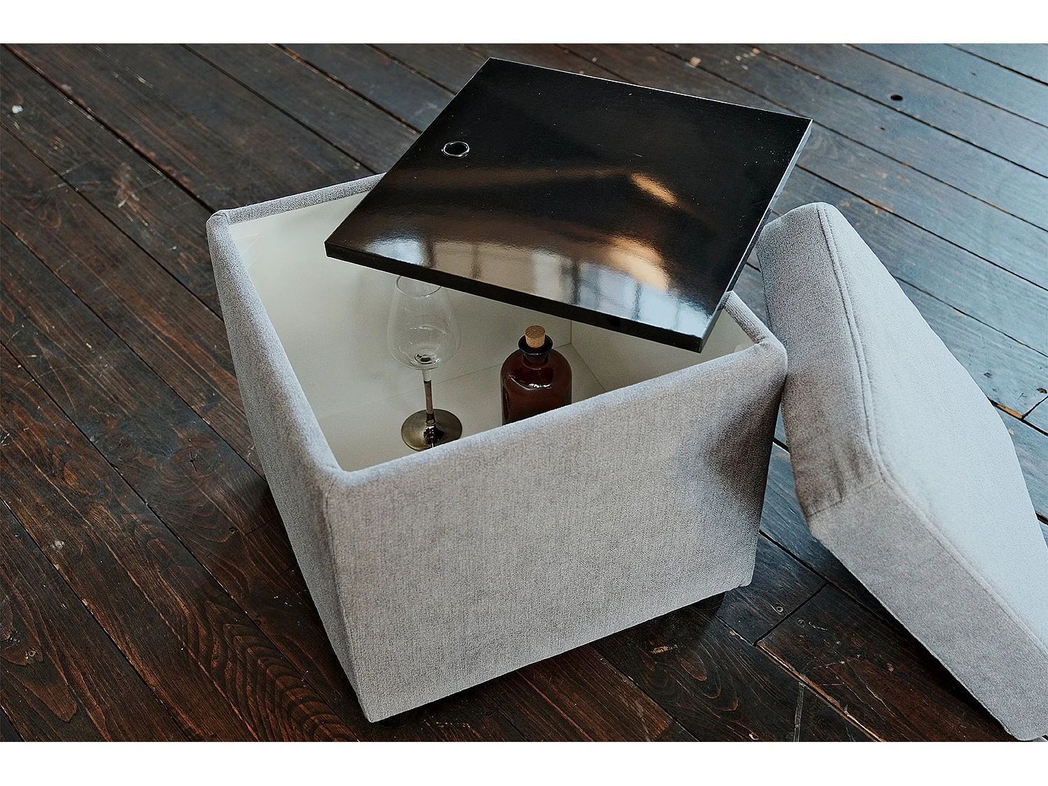 Pouf - Gris tissu tissé - IDA