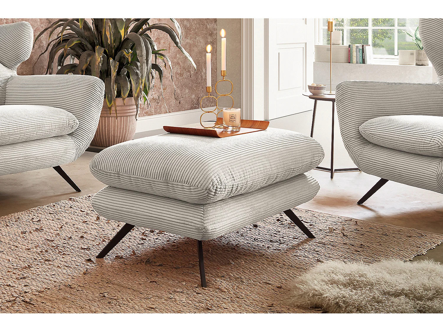 Polsterhocker - Cremeweiß Cord - CHARME