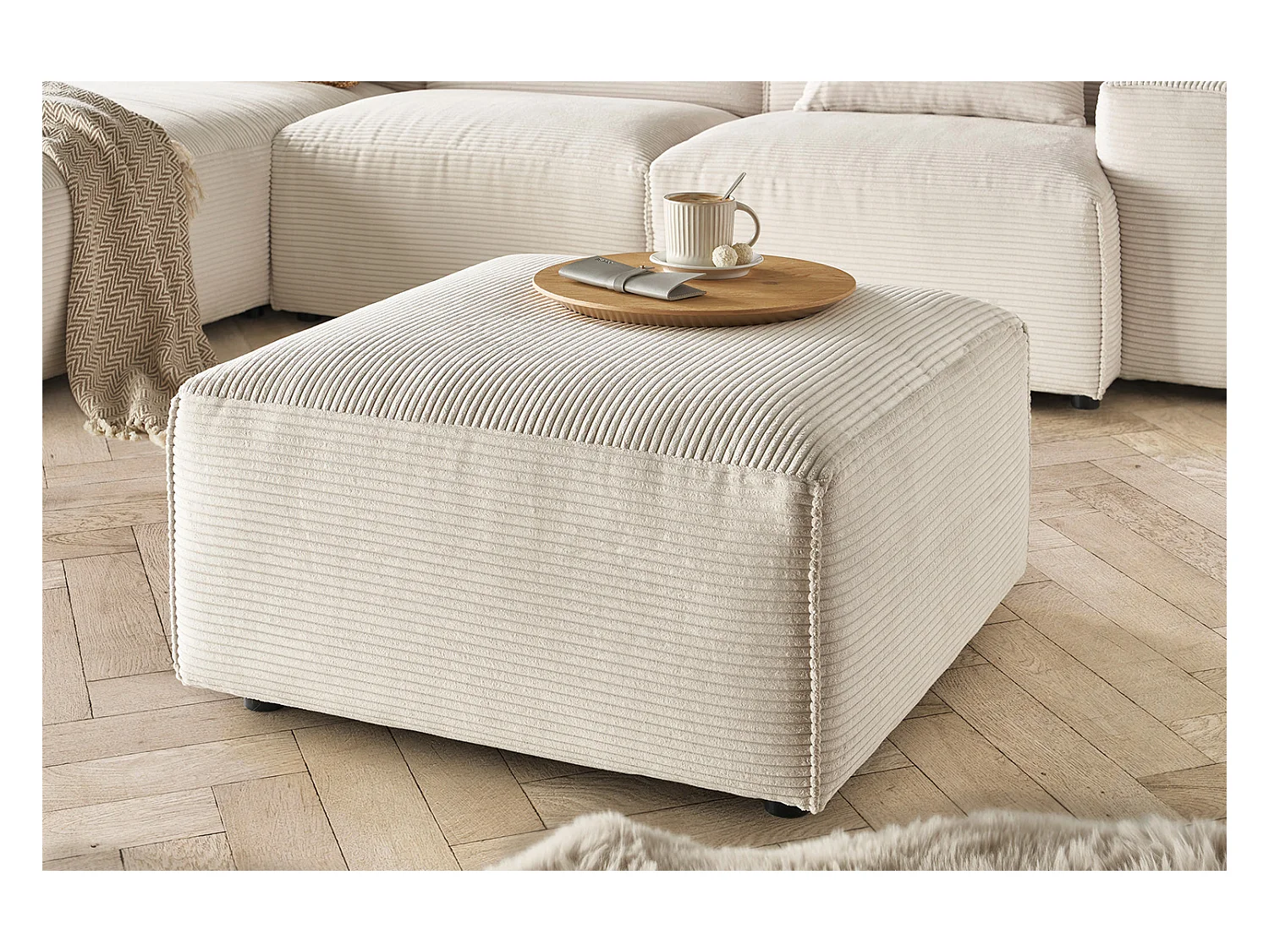 Pouf - blanc crème Velours côtelé - RANI