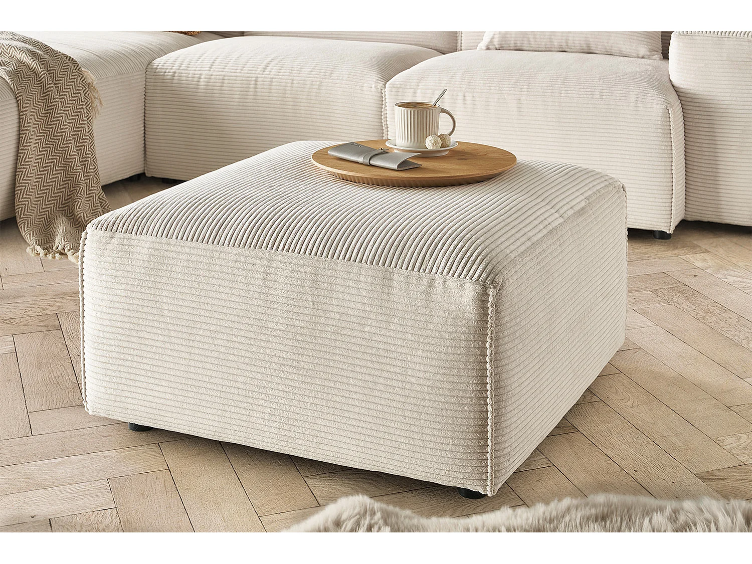 Polsterhocker - Cremeweiß Cord - RANI