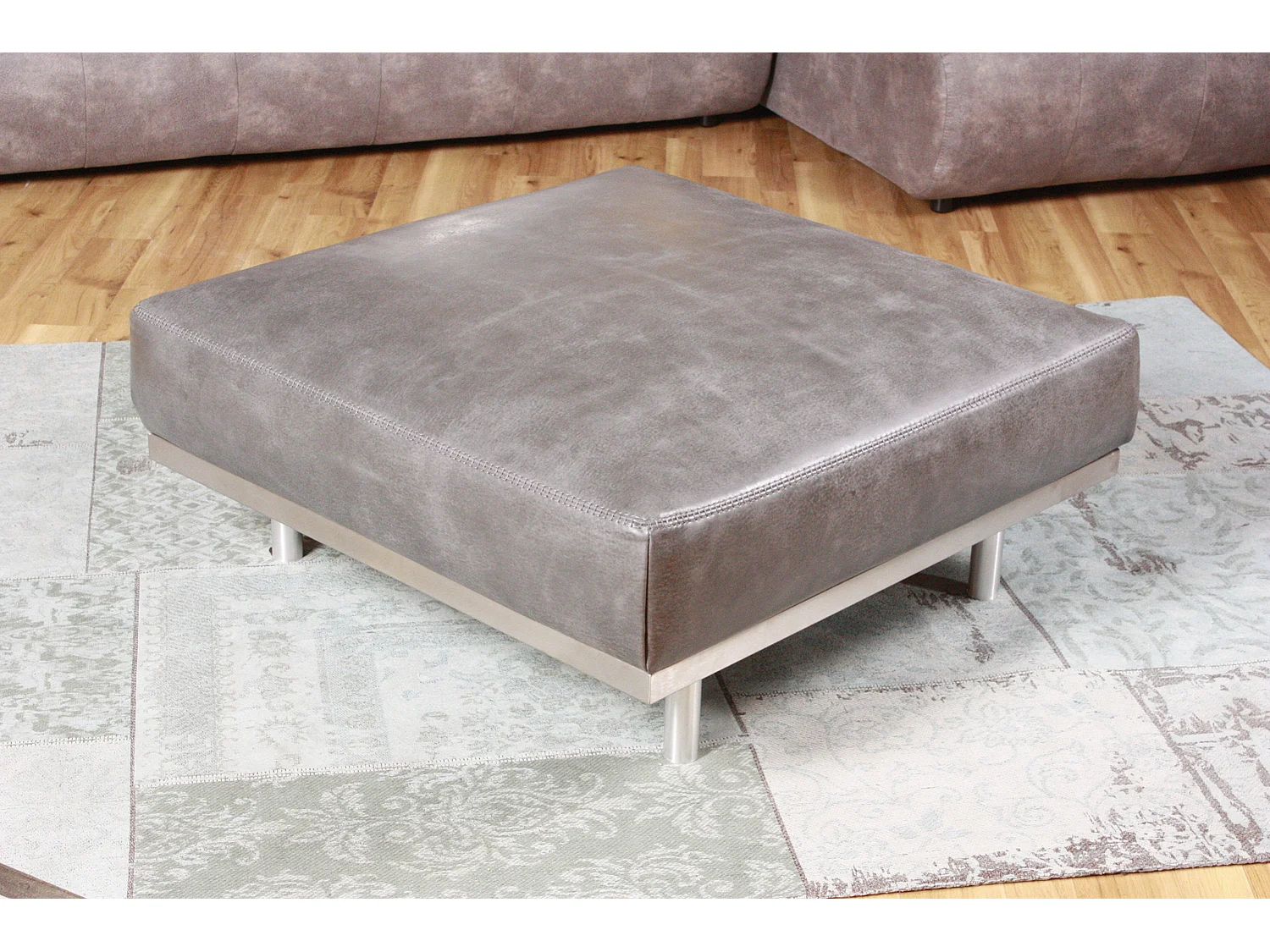 Polsterhocker - Grau Leder - OPRA