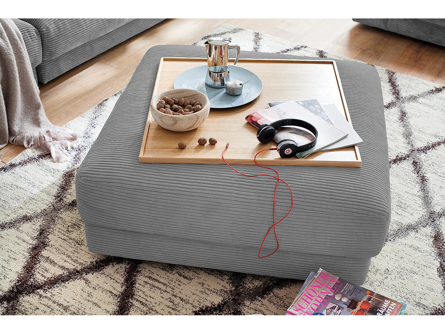 Pouf rembourré - Gris Velours côtelé - MADELINE