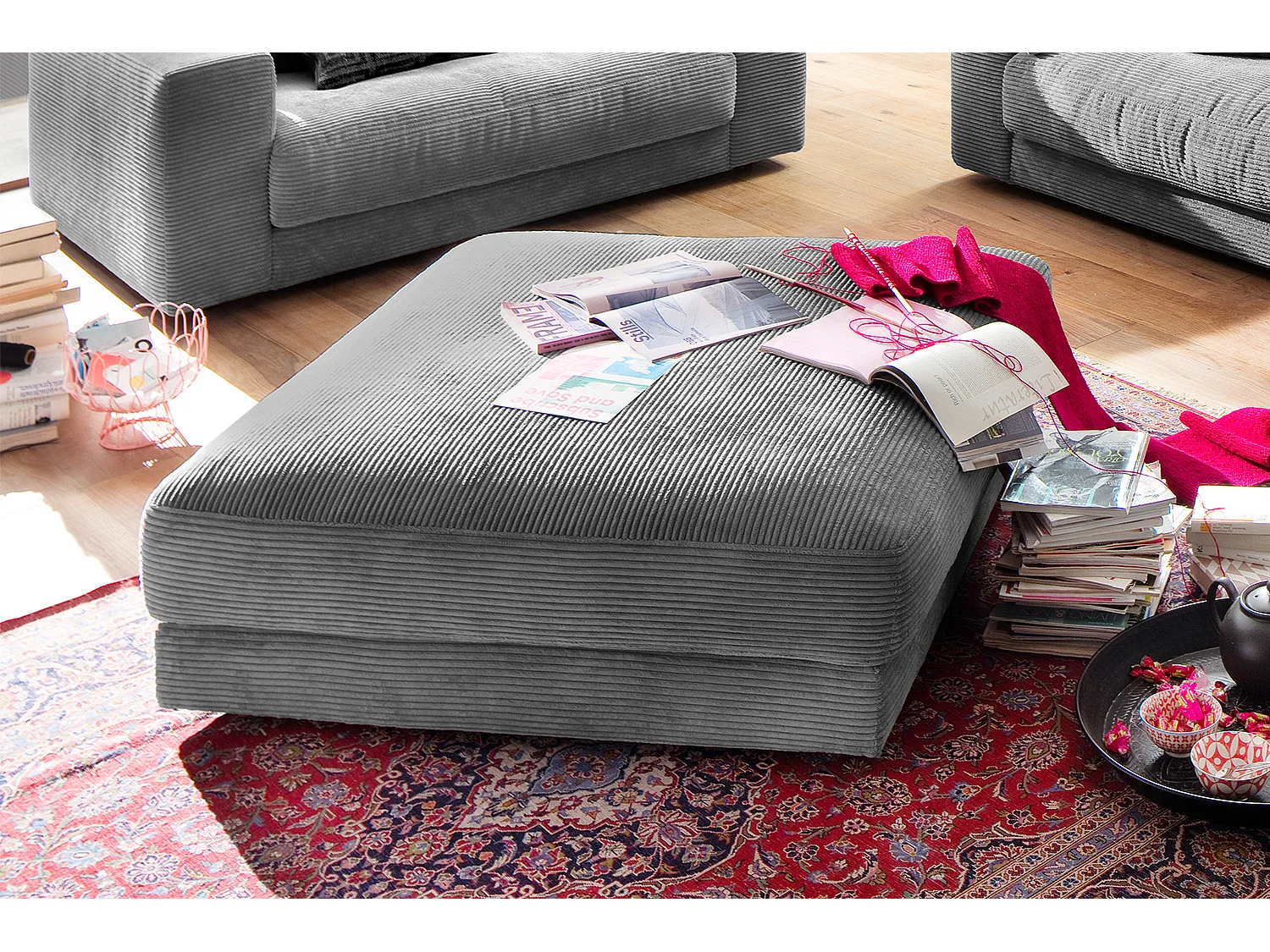 Pouf rembourré - Gris Velours côtelé - MADELINE