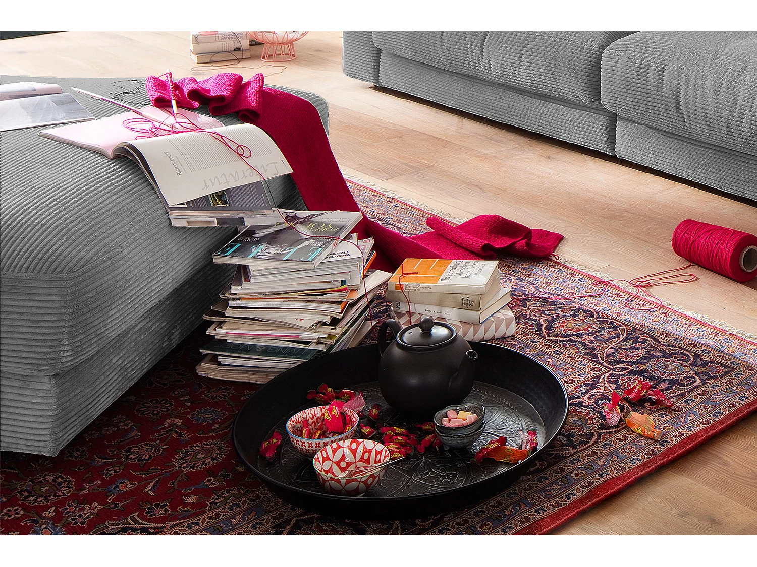 Pouf rembourré - Gris Velours côtelé - MADELINE