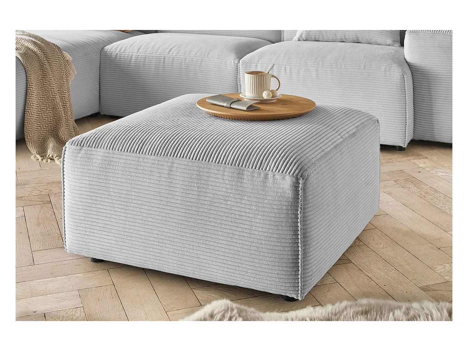 Pouf - gris clair Velours côtelé - RANI