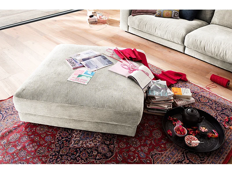 Polsterhocker - Cremeweiß Cord - MADELINE