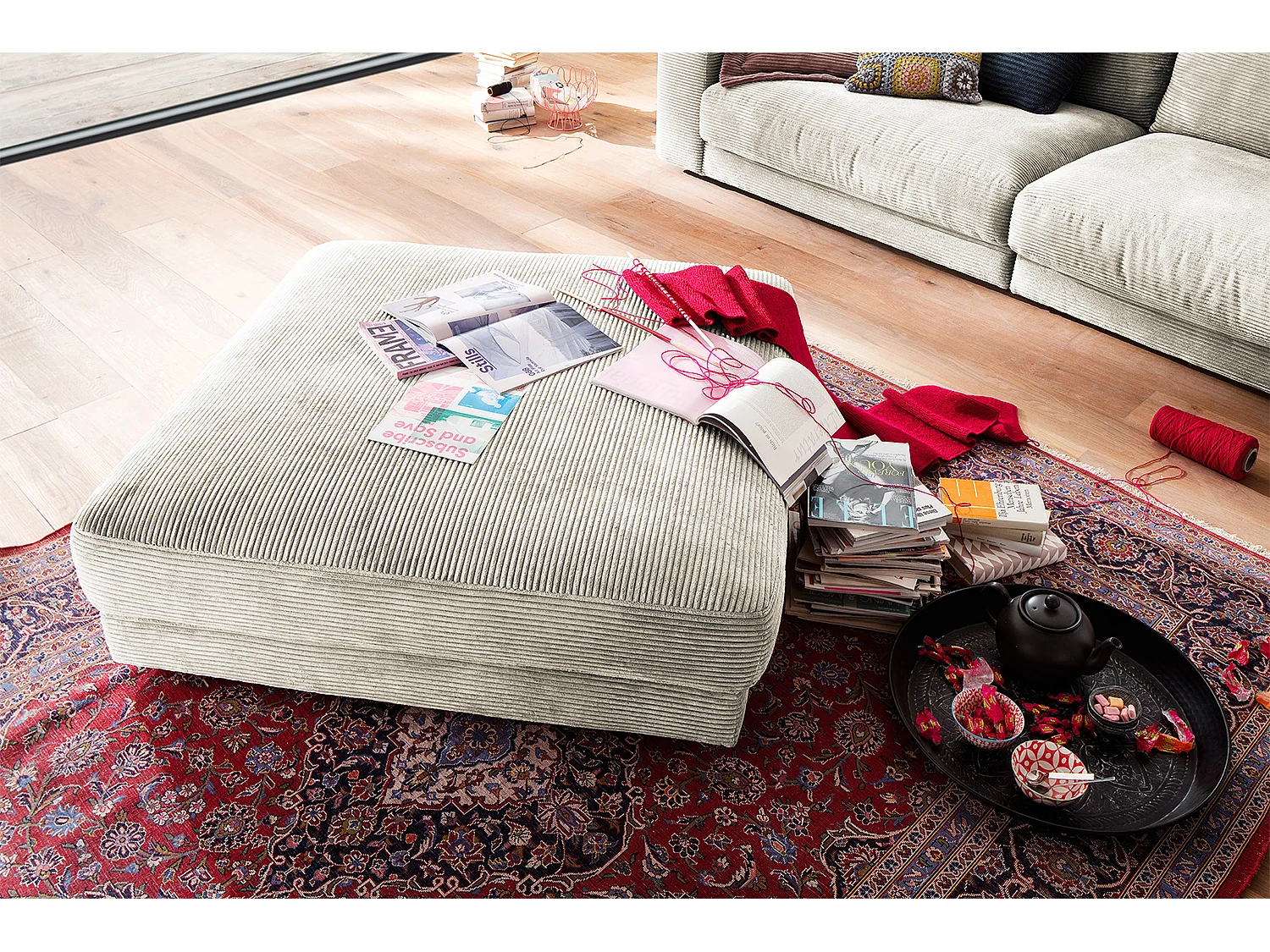 Pouf rembourré - blanc crème Velours côtelé - MADELINE