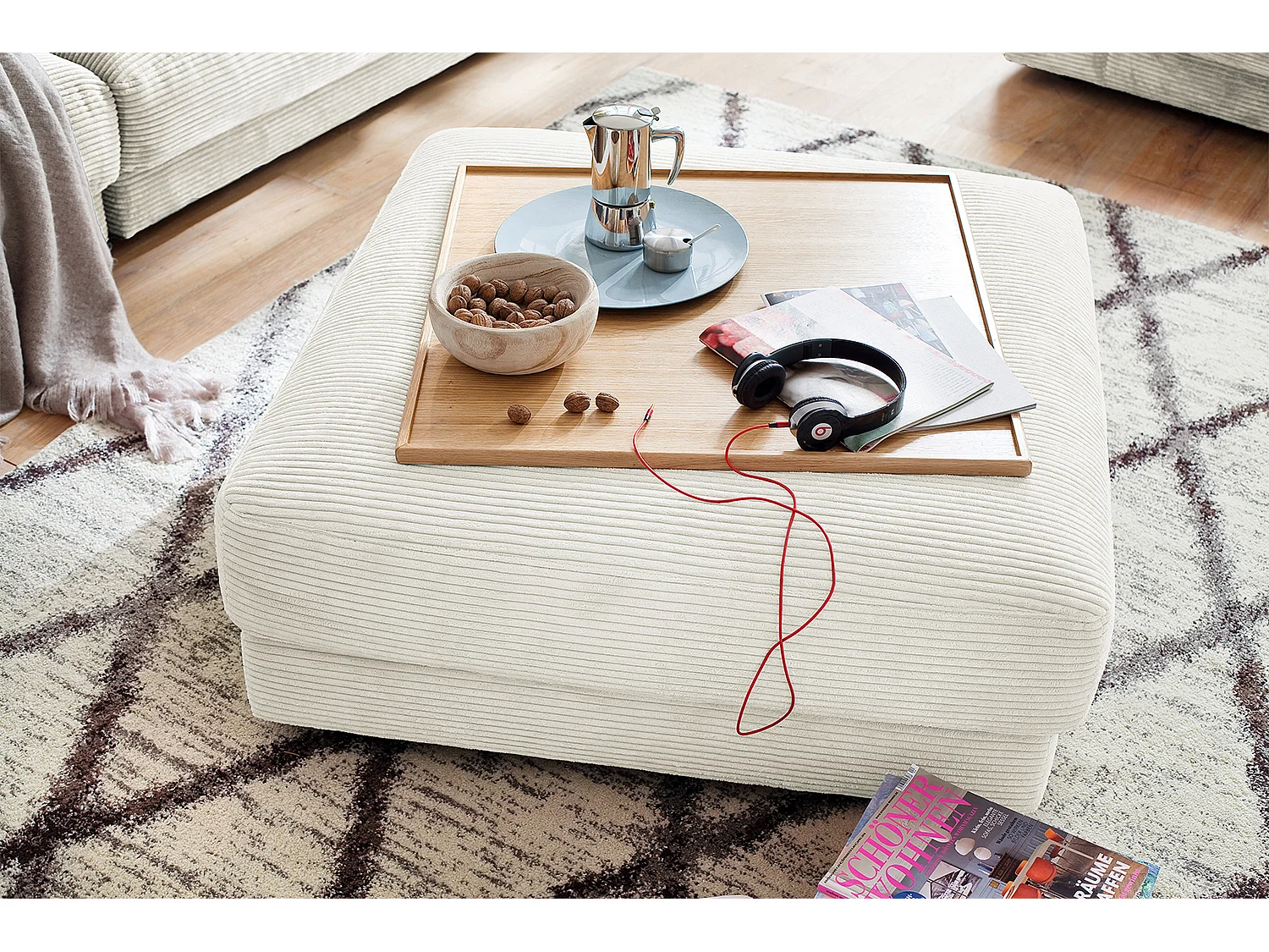 Pouf rembourré - blanc crème Velours côtelé - MADELINE