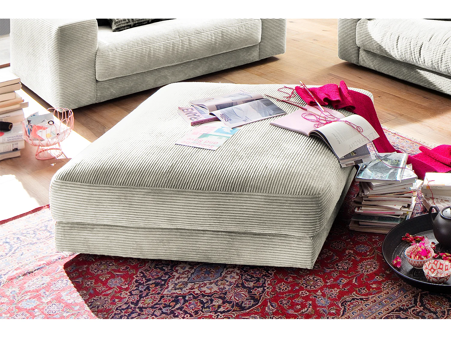 Pouf rembourré - blanc crème Velours côtelé - MADELINE