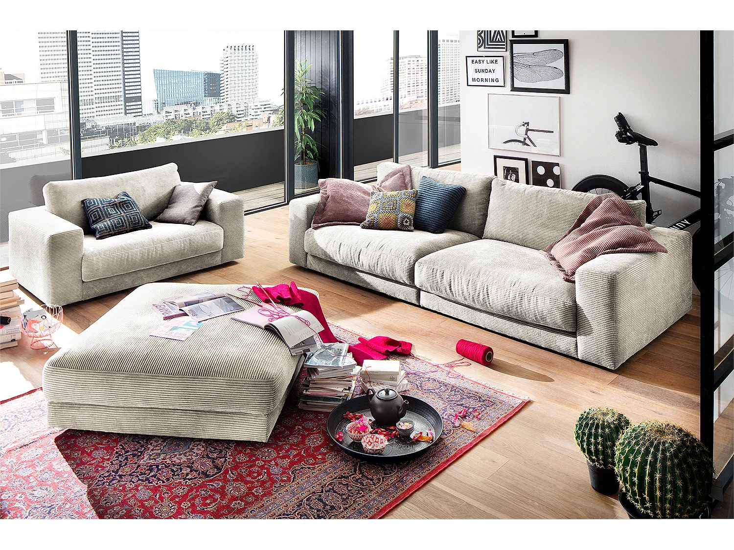 Pouf rembourré - blanc crème Velours côtelé - MADELINE