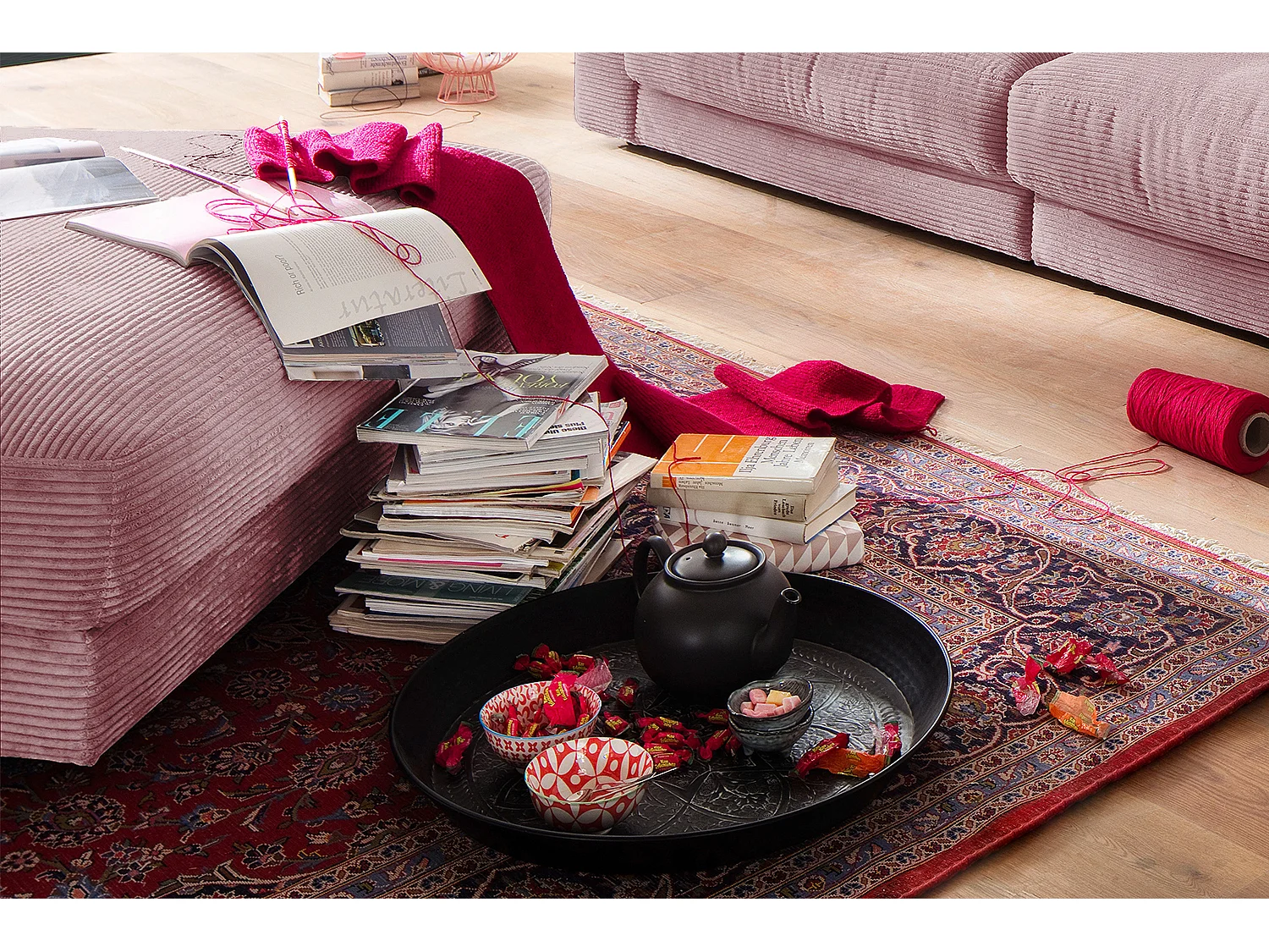 Pouf rembourré - Rose Velours côtelé - MADELINE