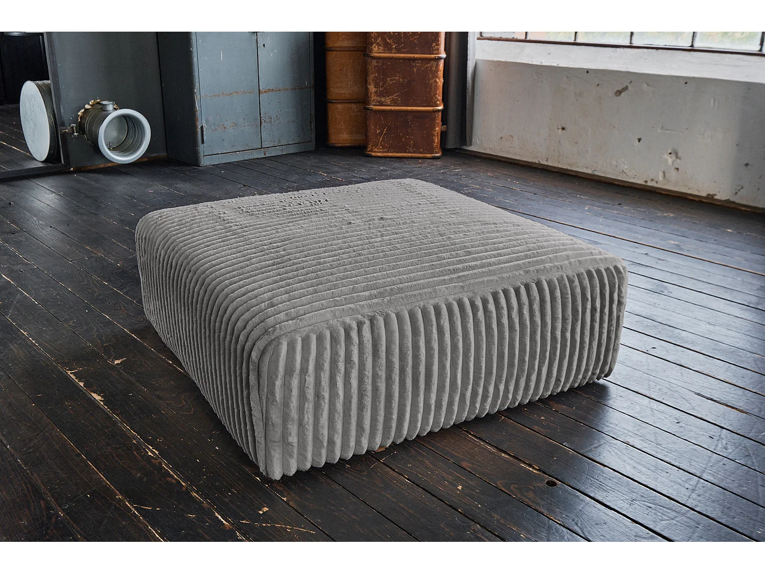 Pouf rembourré - Gris Velours côtelé - WIOLO SOFT