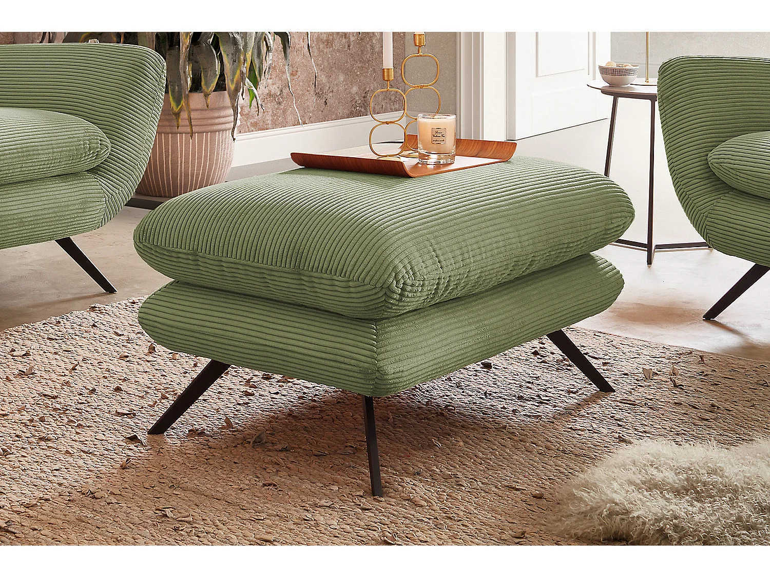 Polsterhocker - Grün Cord - CHARME