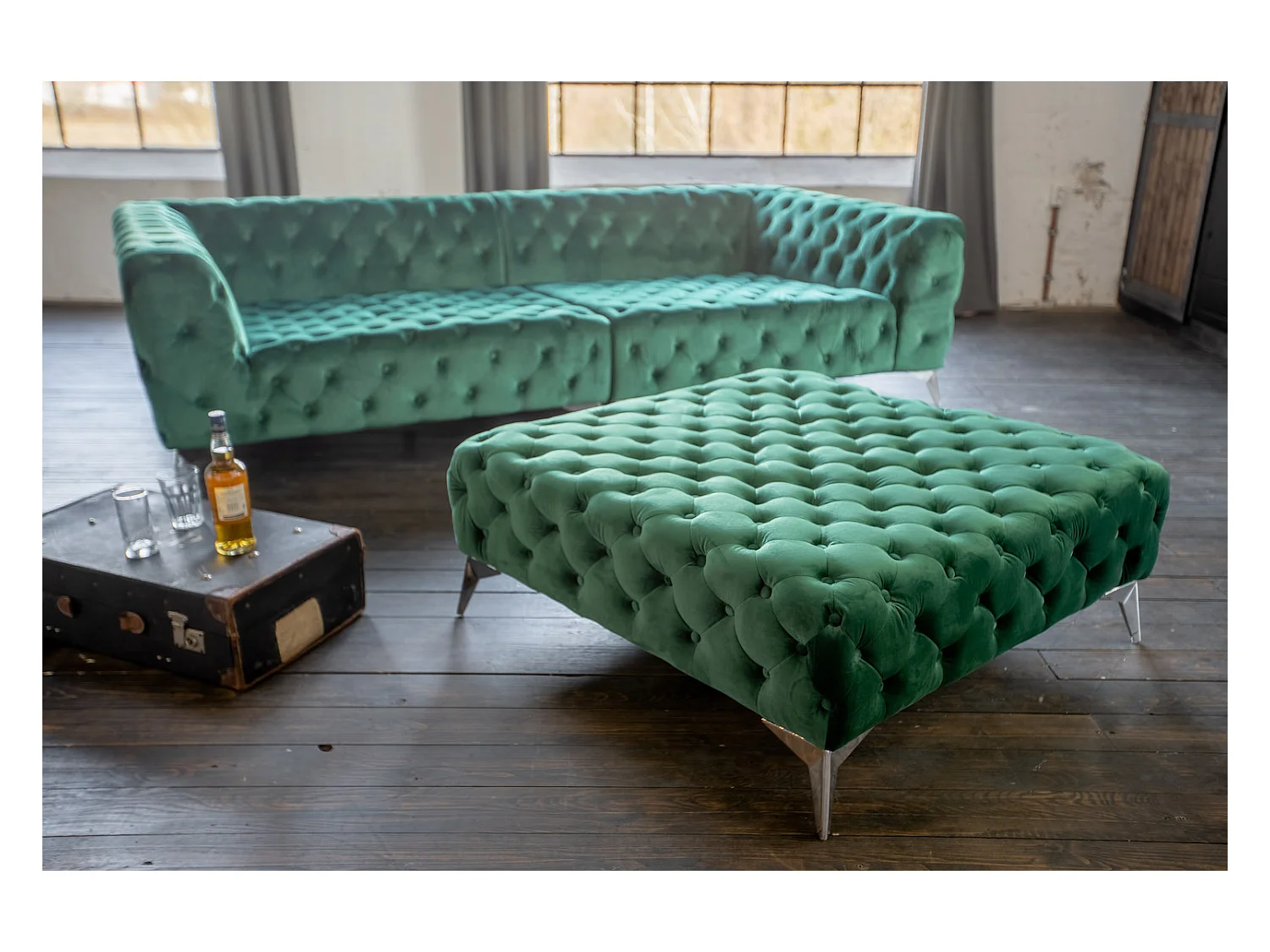 Pouf - verde velluto - NARLA