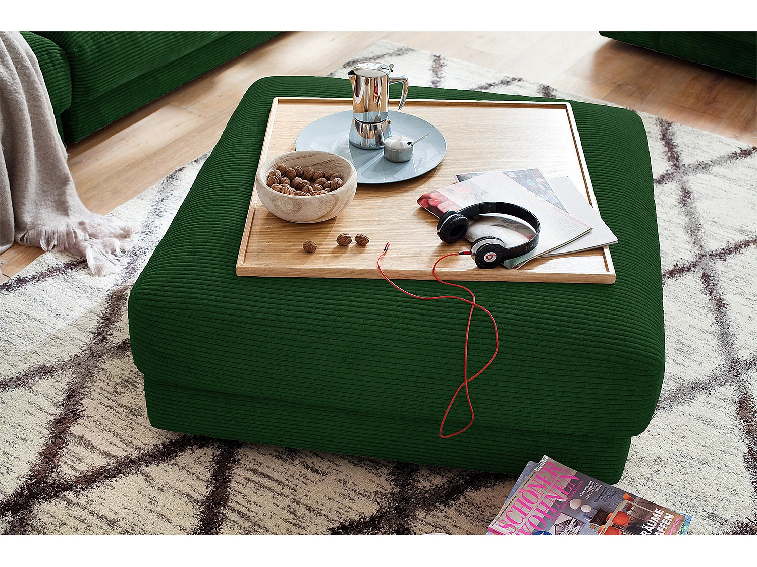 Polsterhocker - Dunkelgrün Cord - MADELINE