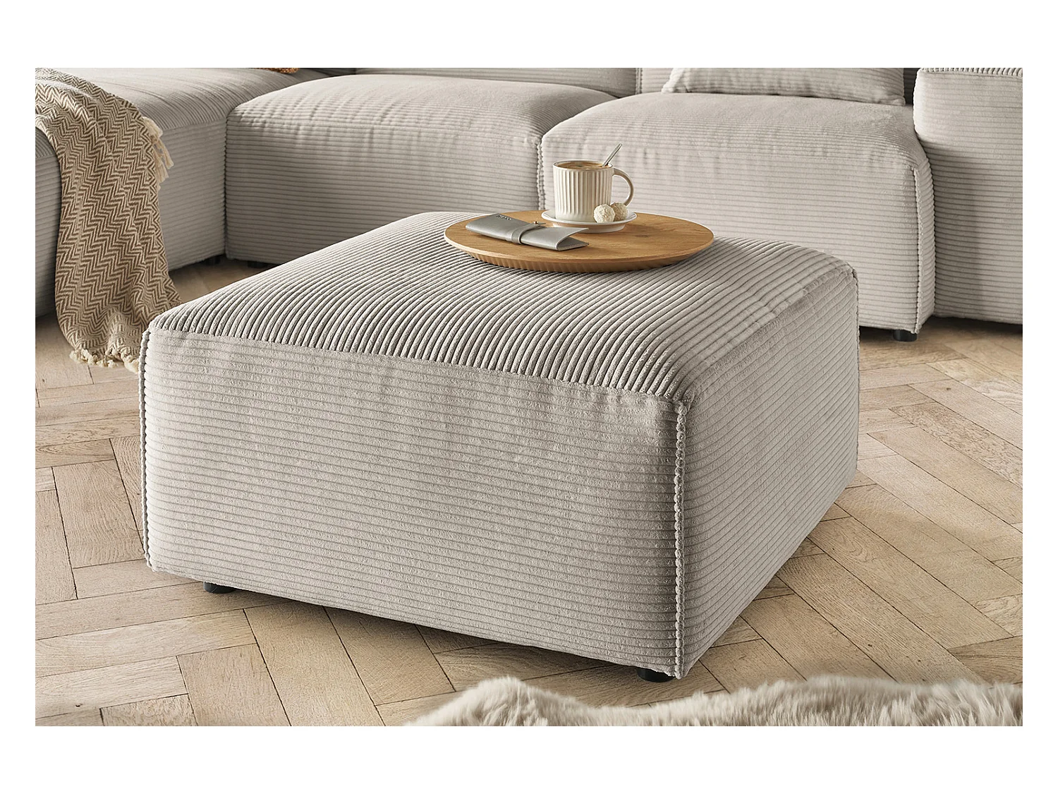 Pouf - gris pierre Velours côtelé - RANI