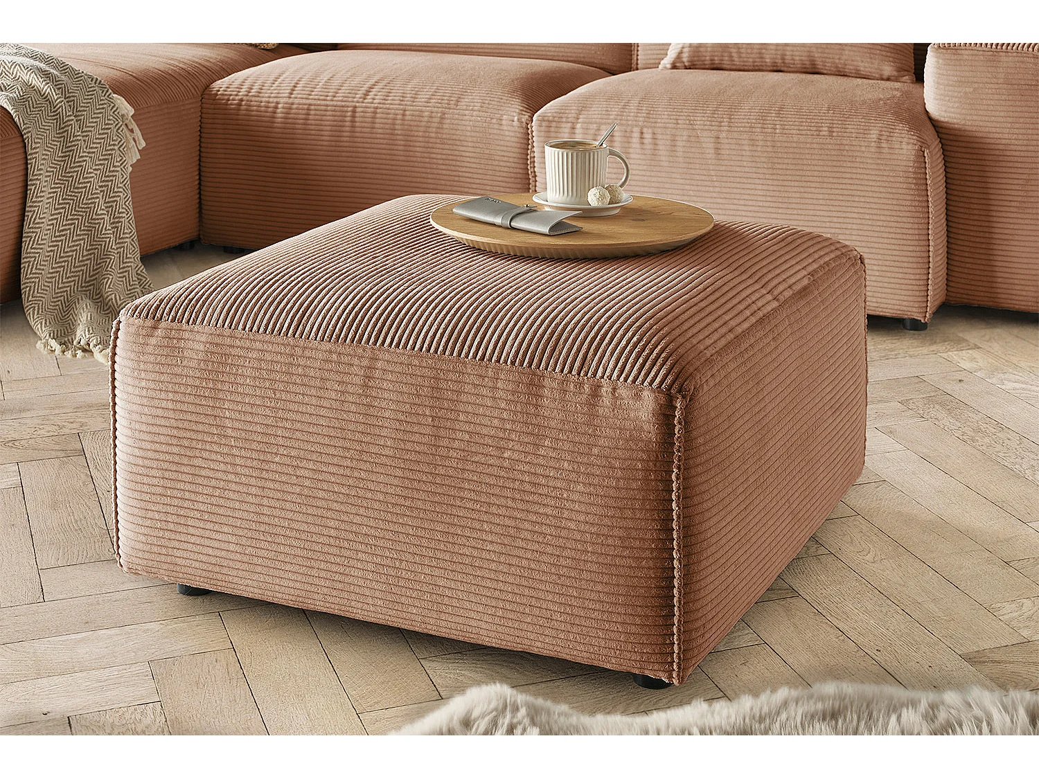 Pouf rembourré - marron Velours côtelé - RANI