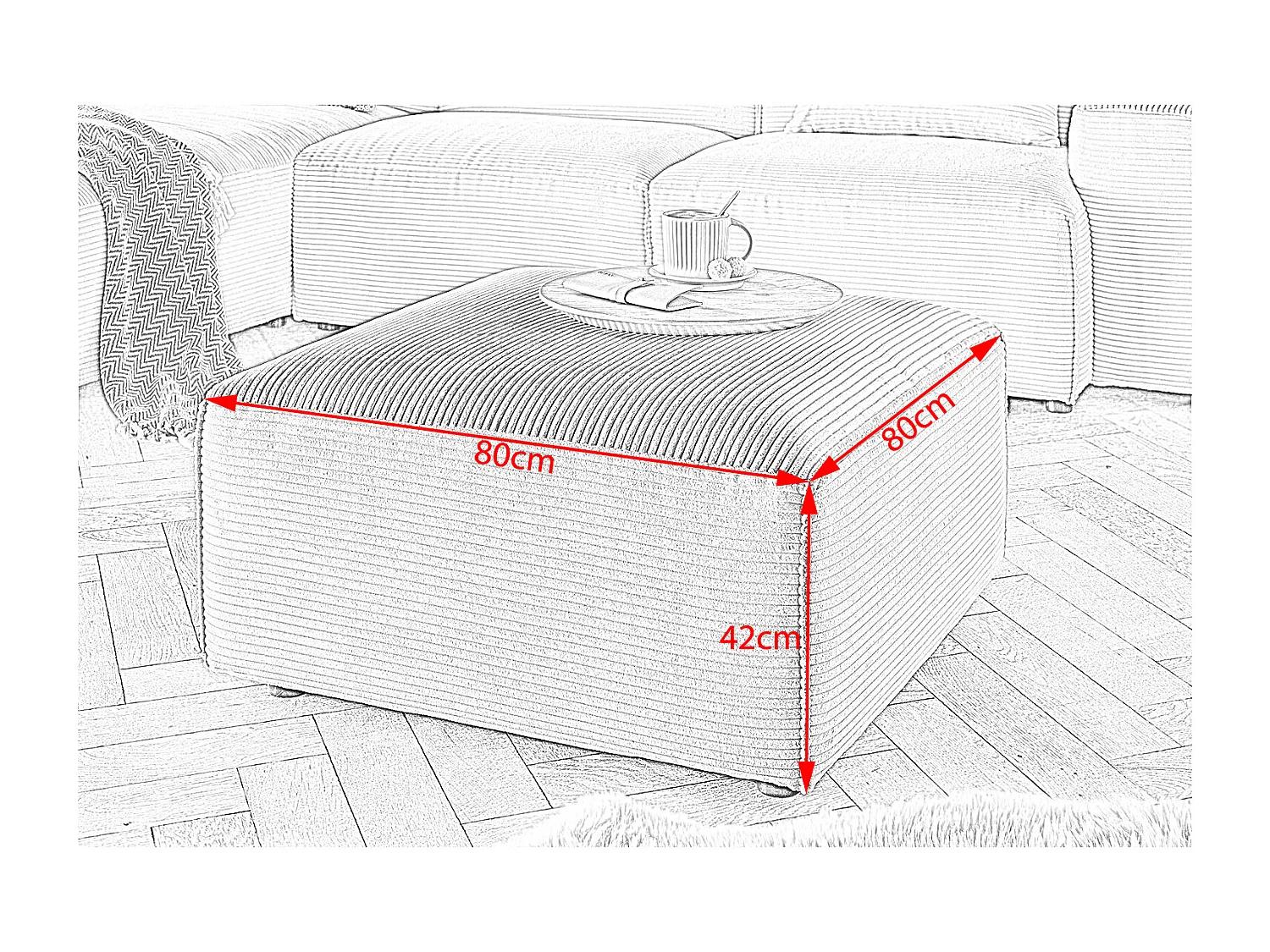 Pouf rembourré - marron Velours côtelé - RANI