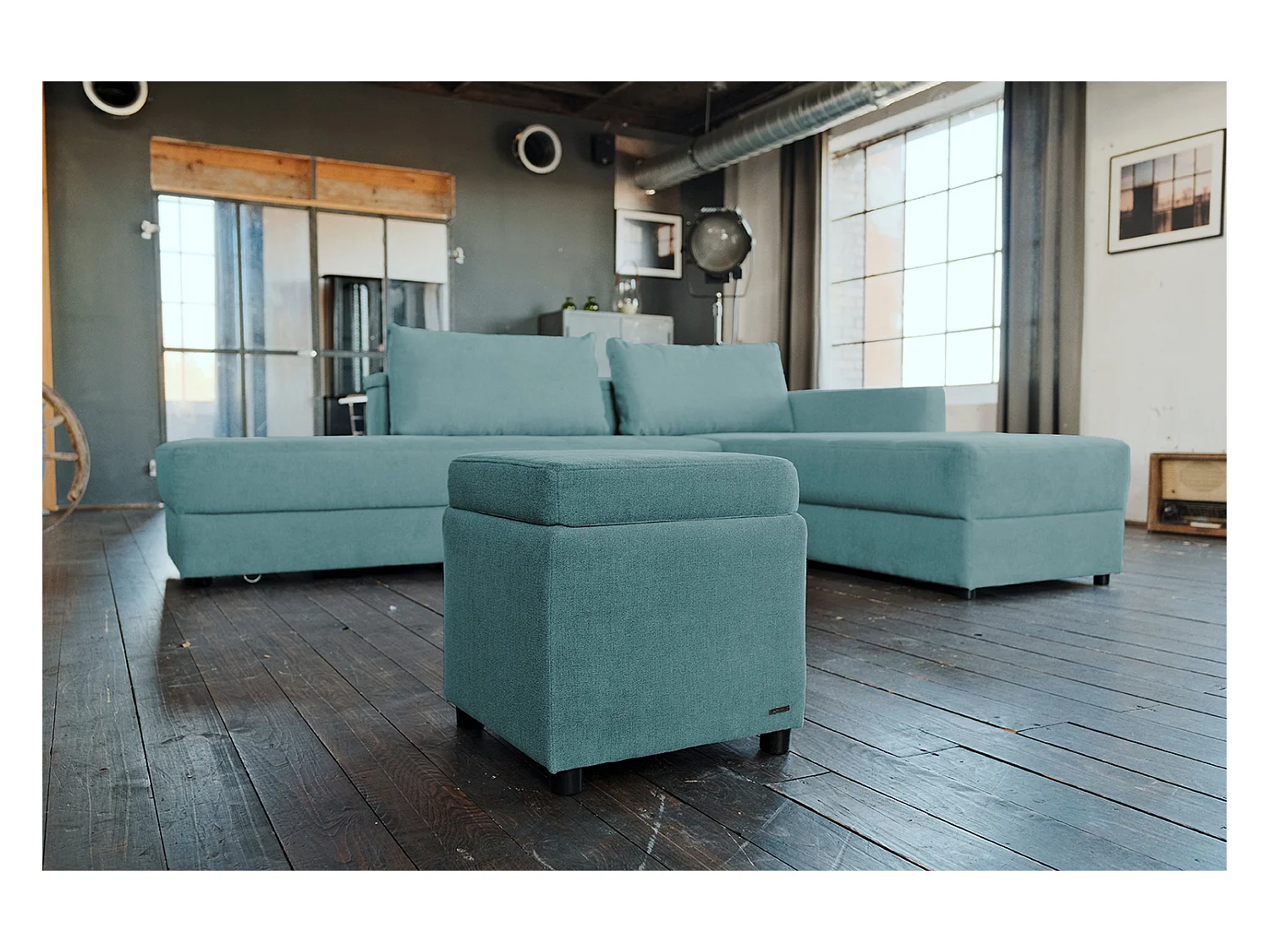 Pouf - Blu tessuto intrecciato - IDA