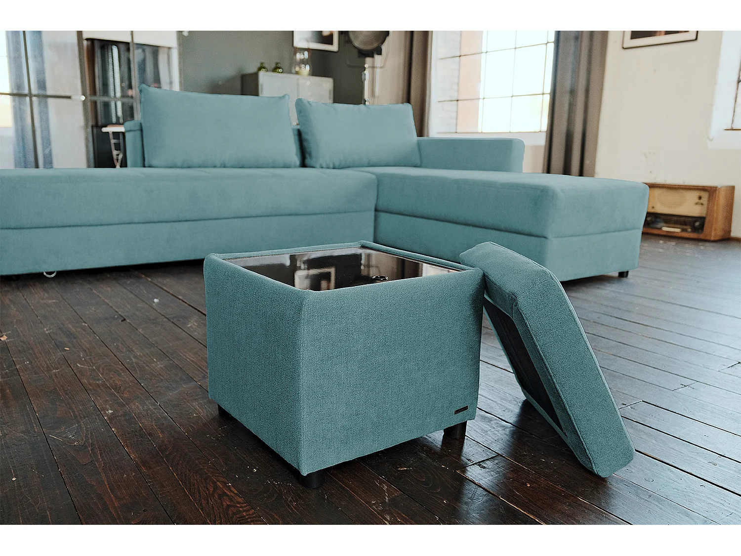 Pouf - Bleu tissu tissé - IDA