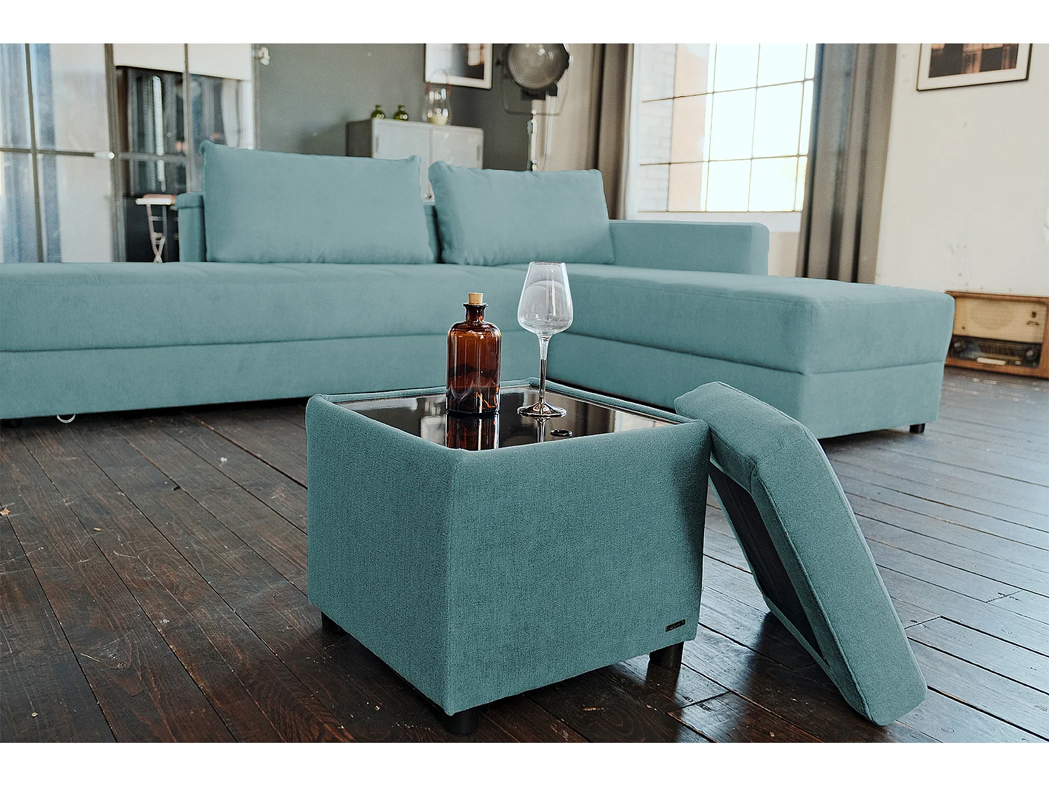 Pouf - Bleu tissu tissé - IDA