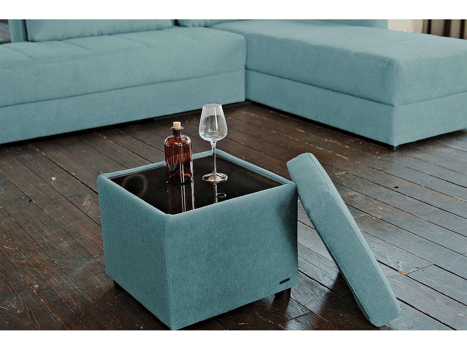 Pouf - Bleu tissu tissé - IDA