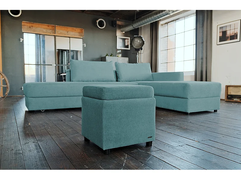 Pouf - Bleu tissu tissé - IDA