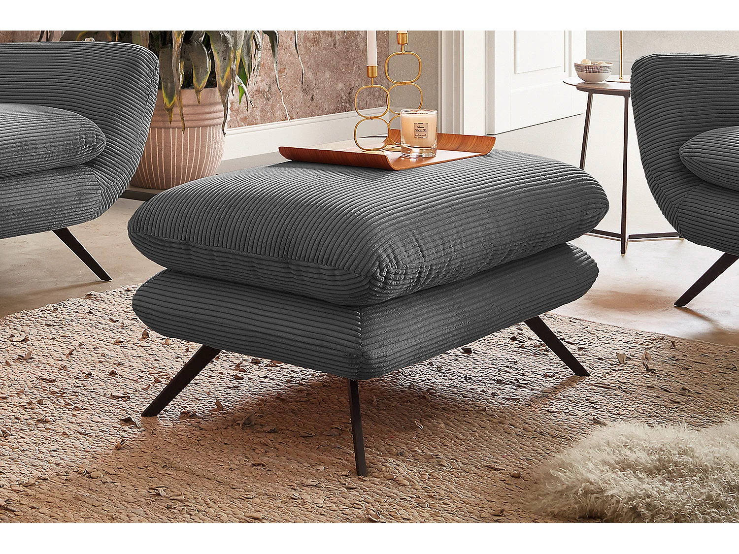 Hockerbank - Grau Cord - CHARME