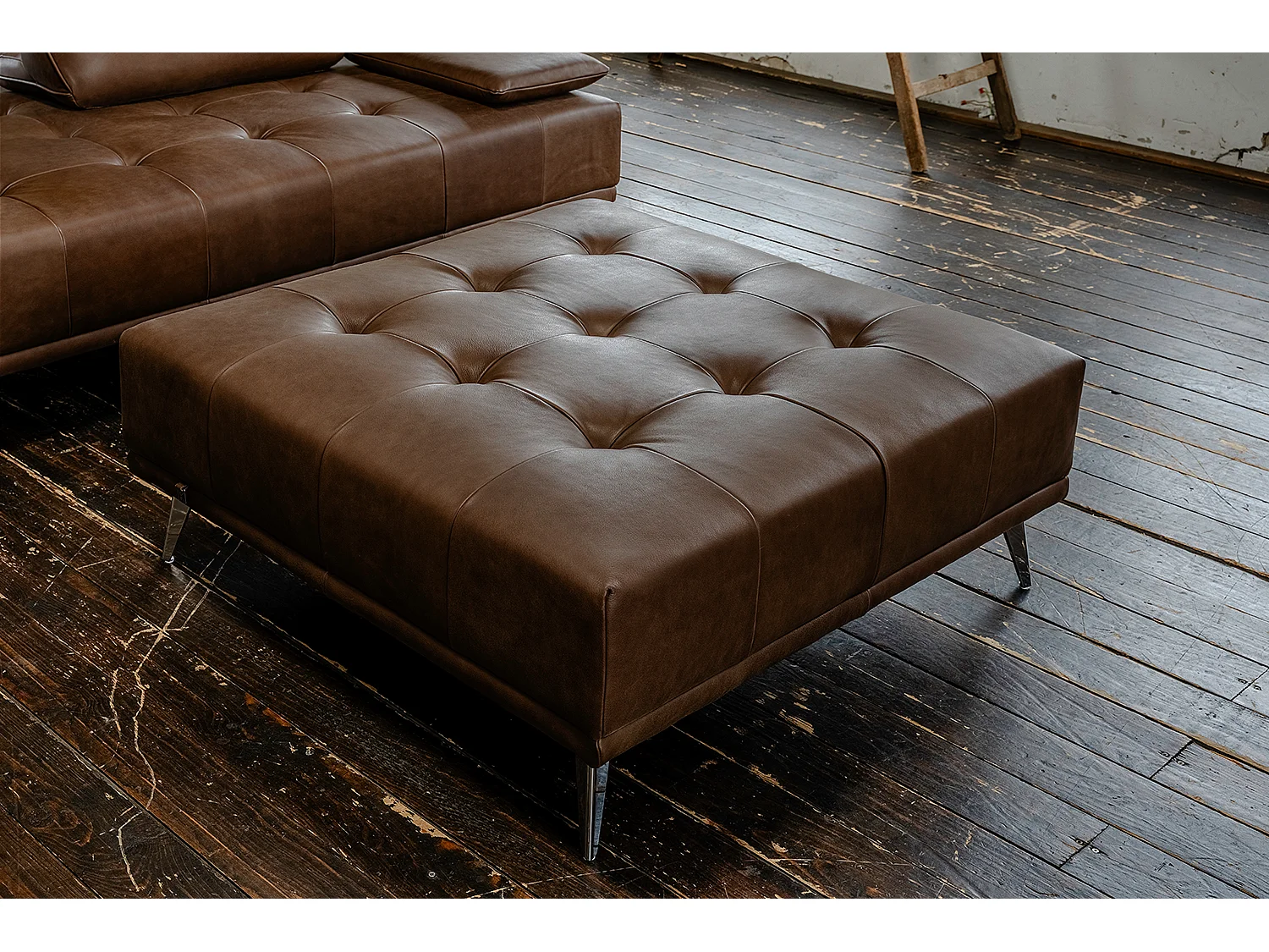 Pouf rembourré - brun foncé cuir - WIOLO