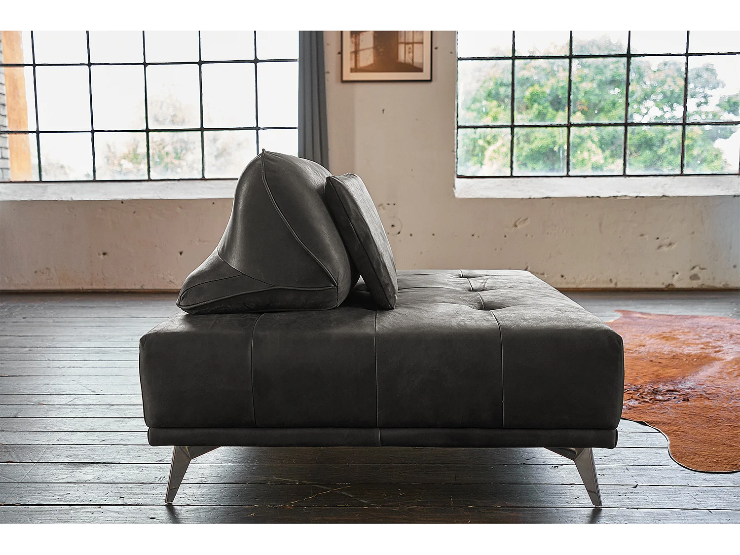 Pouf rembourré - brun foncé cuir - WIOLO