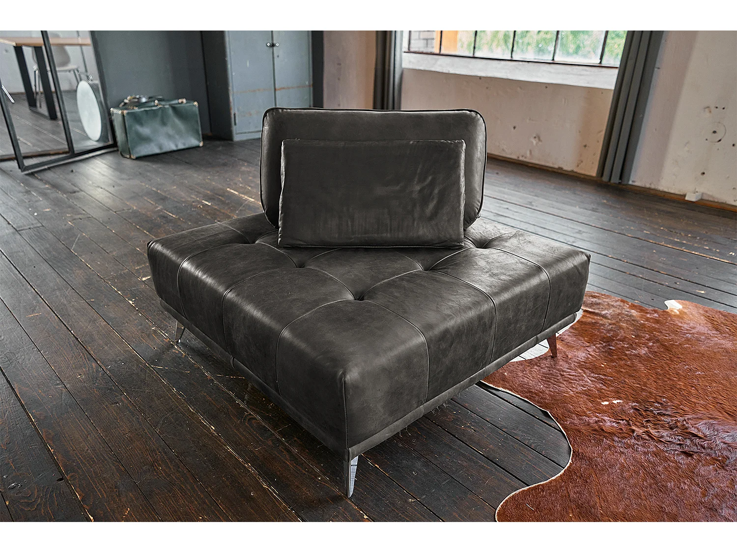 Pouf rembourré - brun foncé cuir - WIOLO