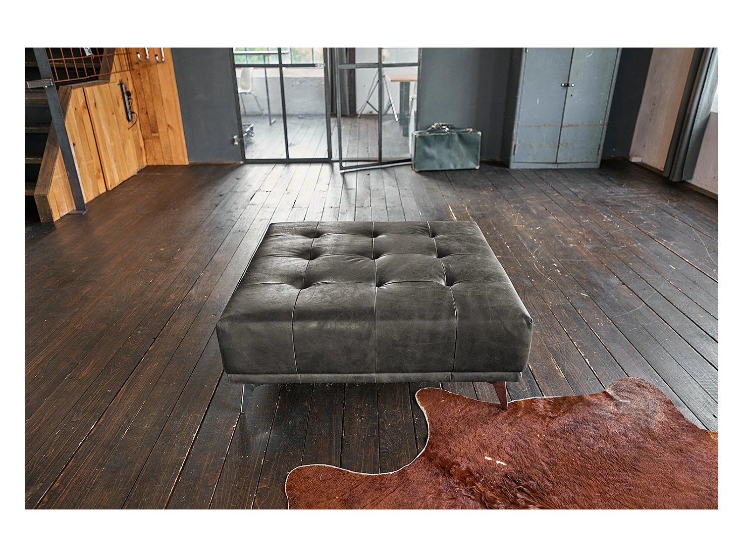 Hocker - Grau Leder - WIOLO