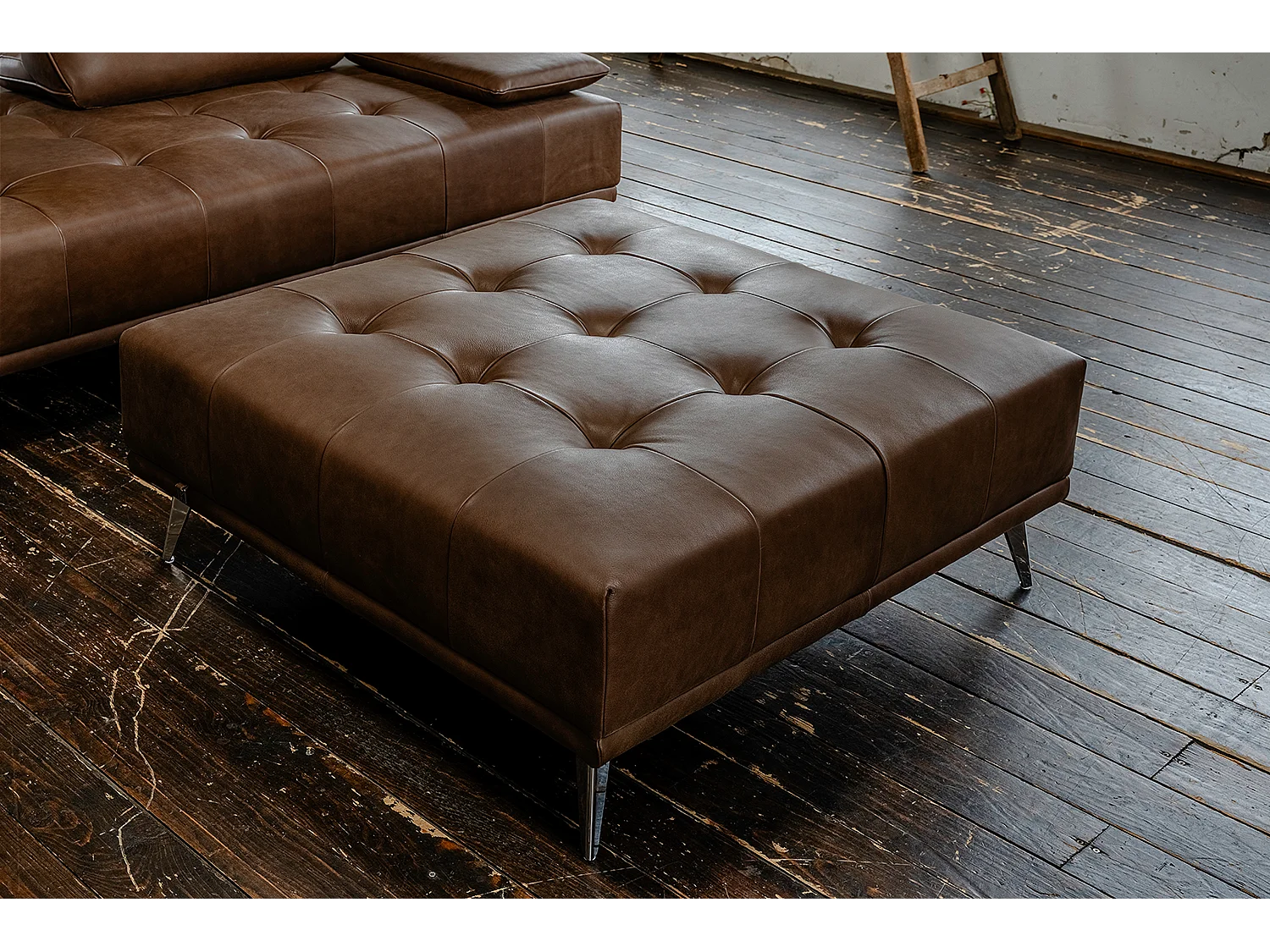 Pouf rembourré - brun foncé cuir - WIOLO