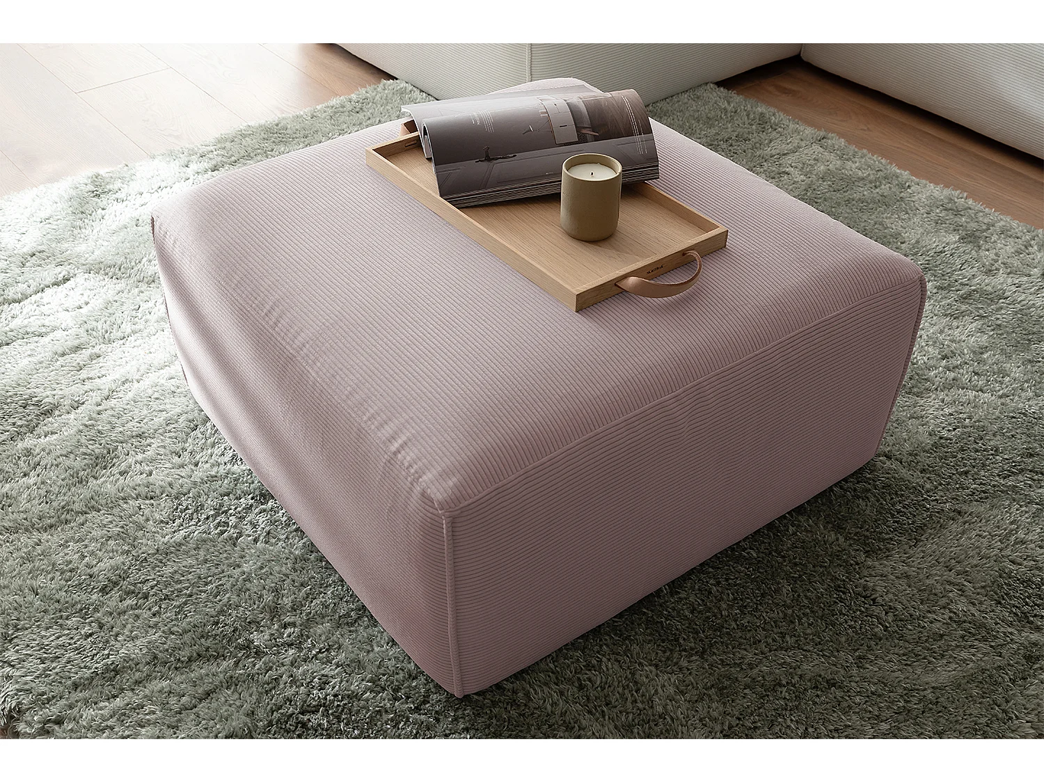 Pouf rembourré - Rose Velours côtelé - RANI