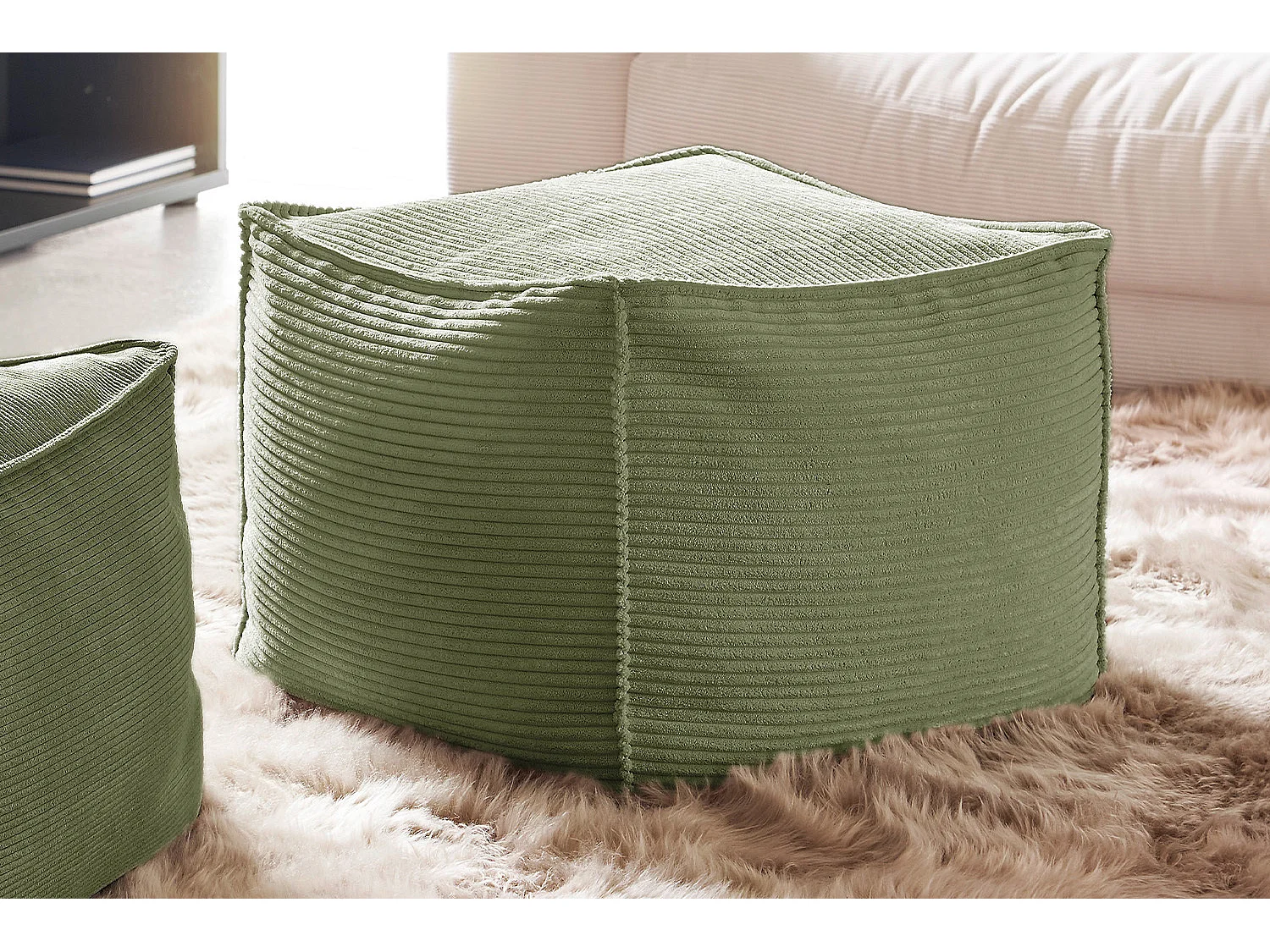 Pouf rembourré - Vert Velours côtelé - ALEA