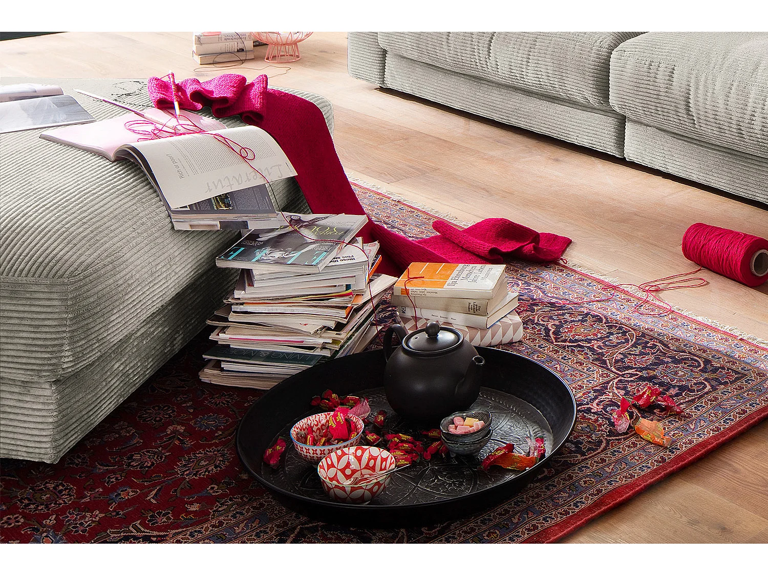 Polsterhocker - Silber Cord - MADELINE