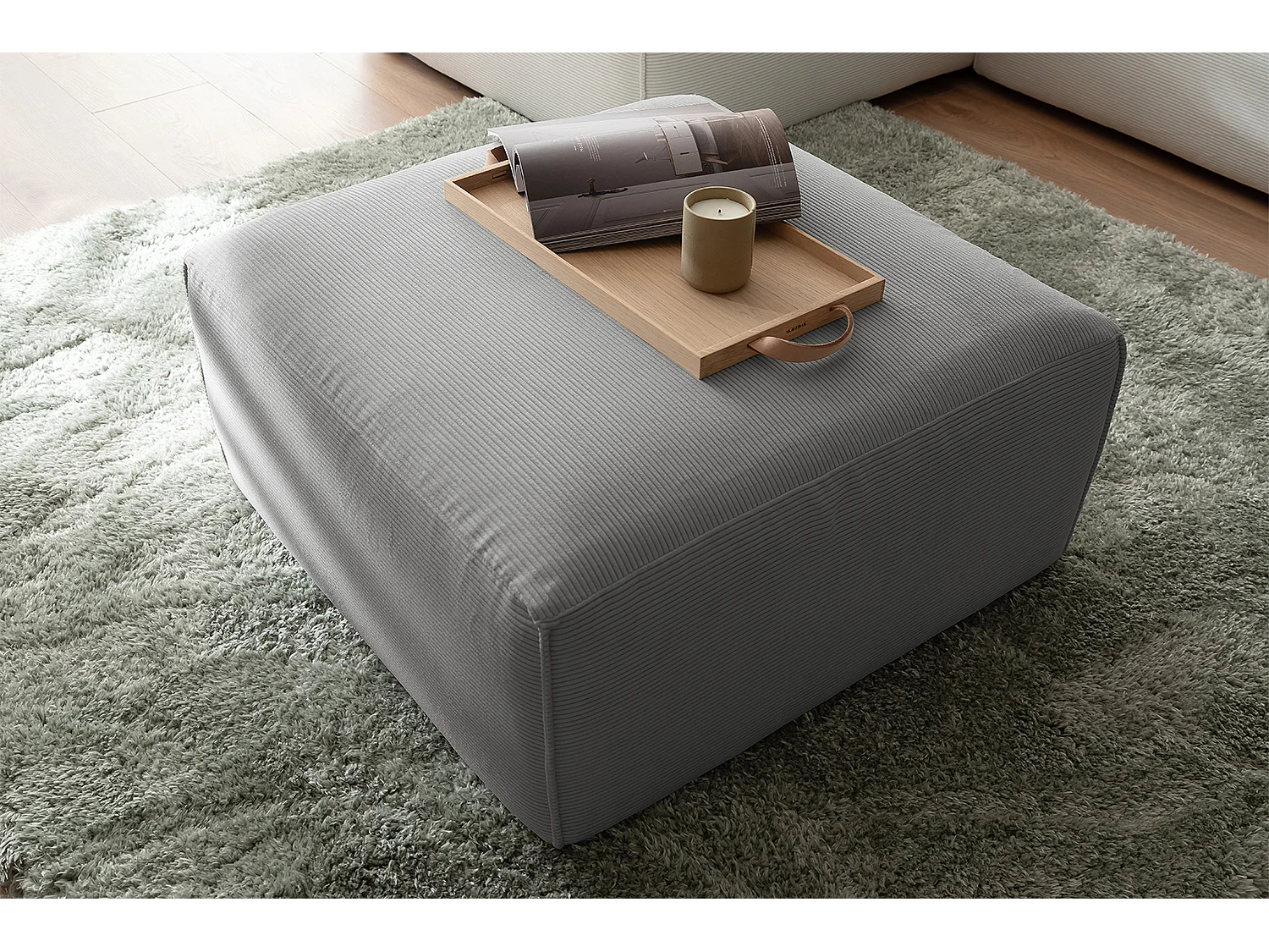 Pouf rembourré - Gris Velours côtelé - RANI