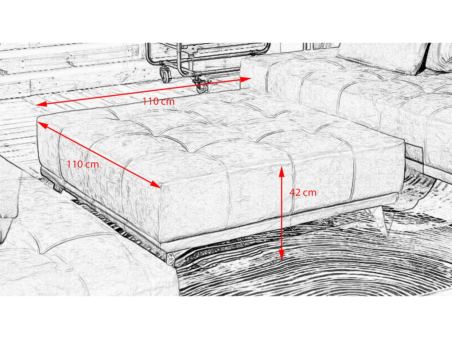 Polsterhocker - Schwarz Webstoff - WIOLO