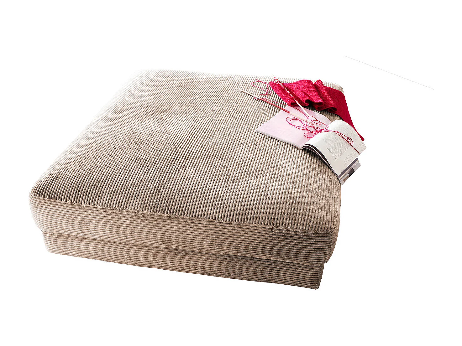 Pouf rembourré - taupe Velours côtelé - MADELINE