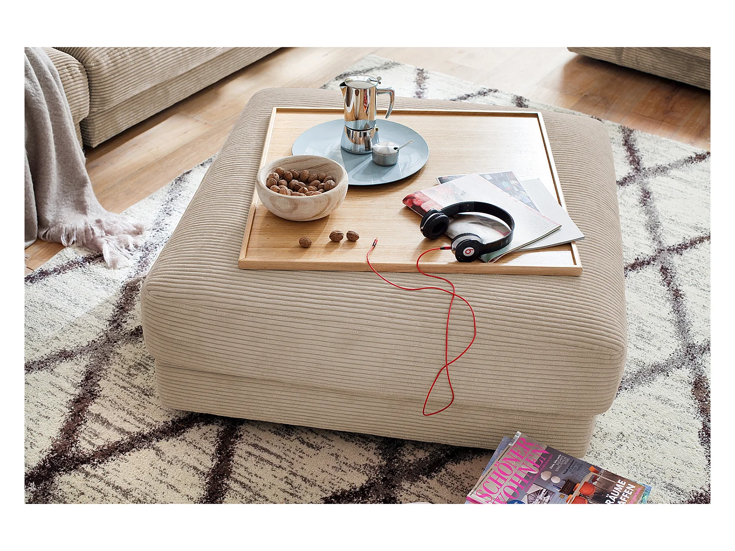 Polsterhocker - Taupe Cord - MADELINE