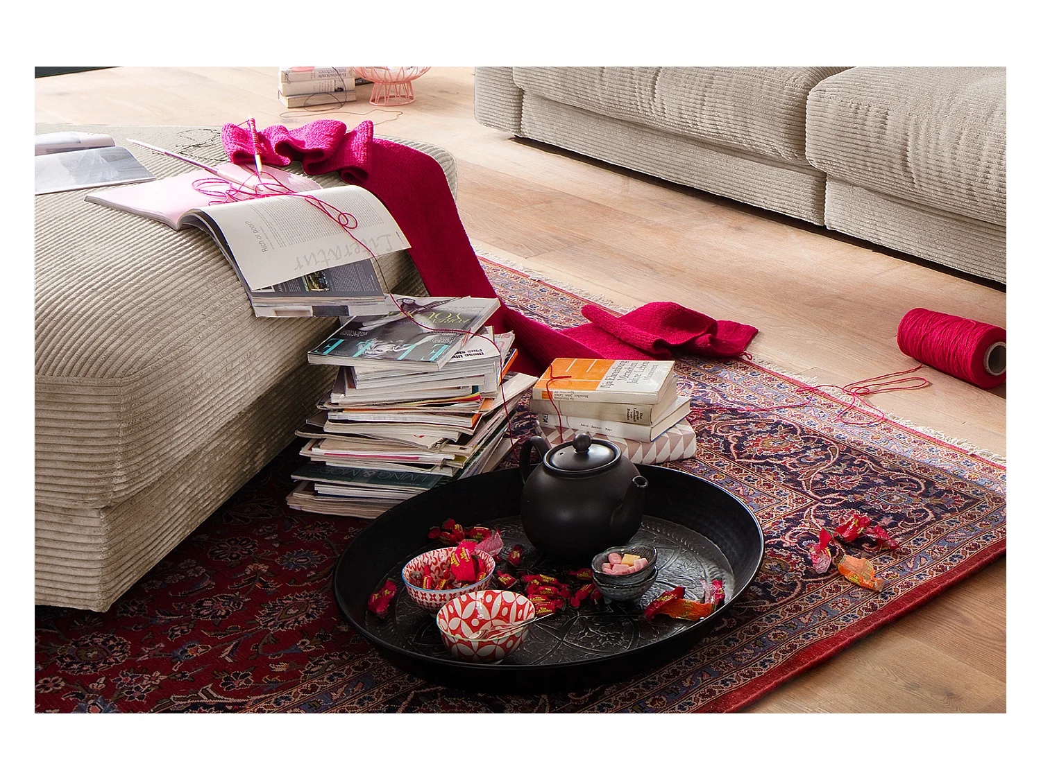 Polsterhocker - Taupe Cord - MADELINE