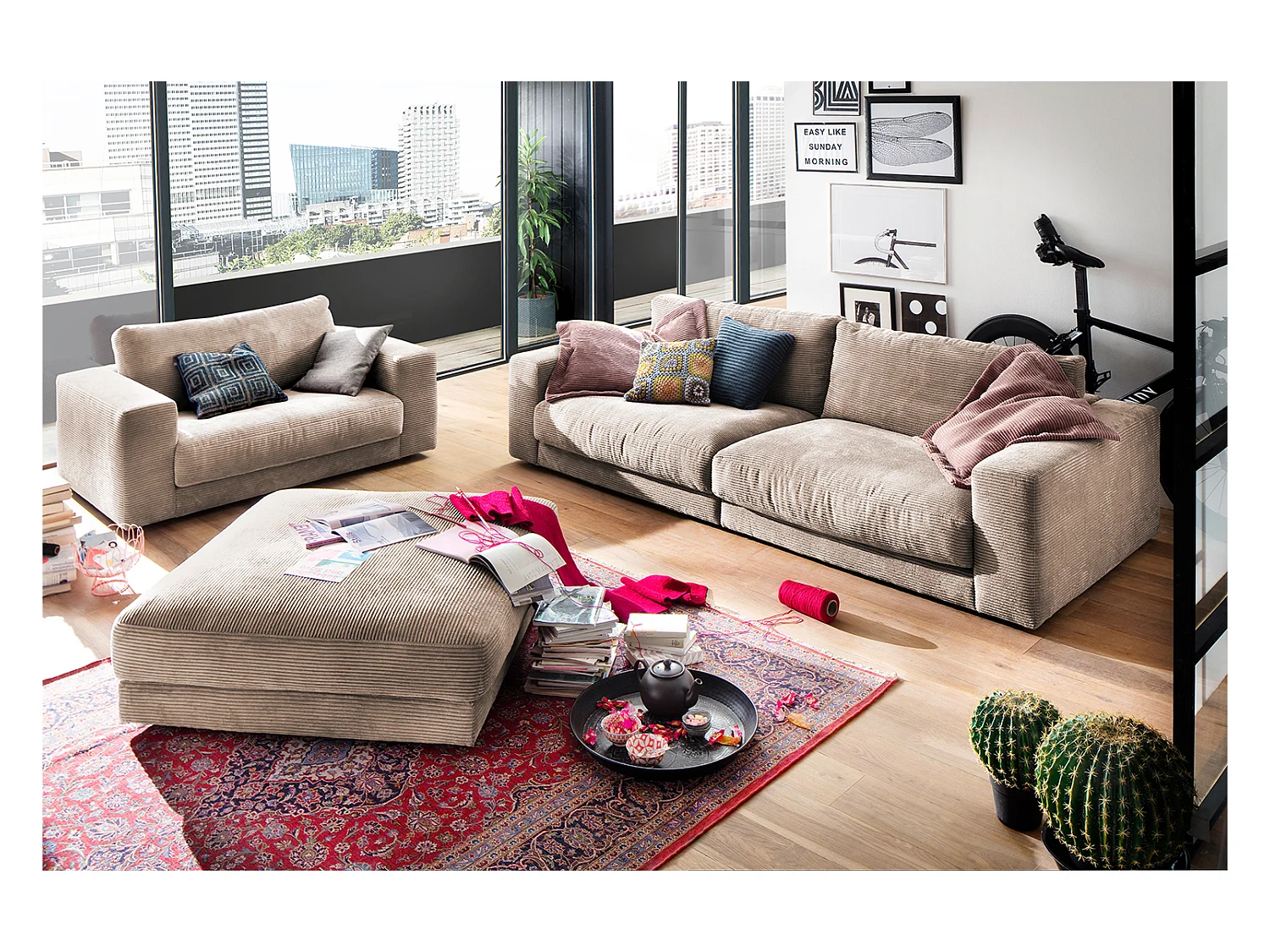 Polsterhocker - Taupe Cord - MADELINE