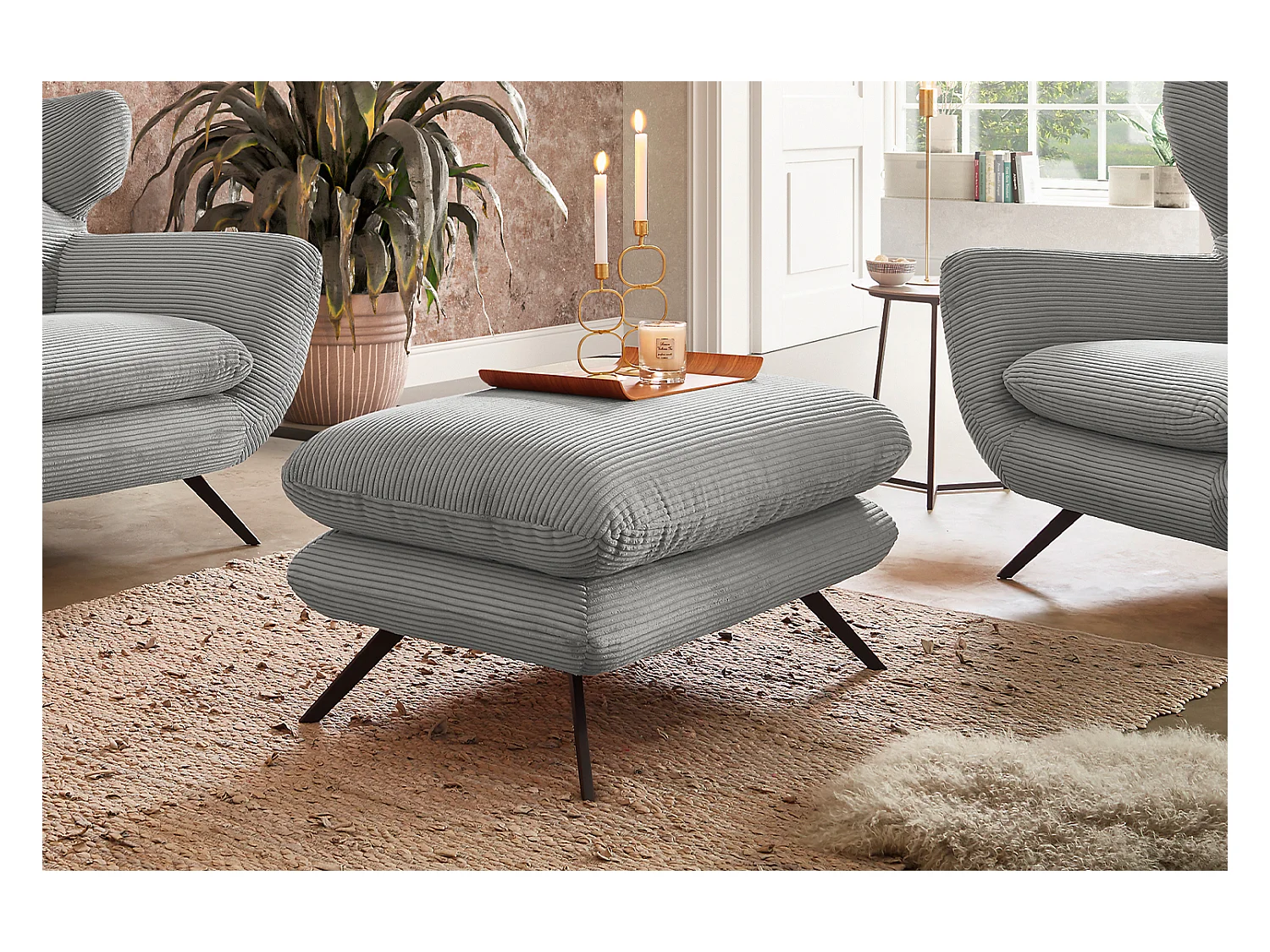 Banc - gris clair Velours côtelé - CHARME