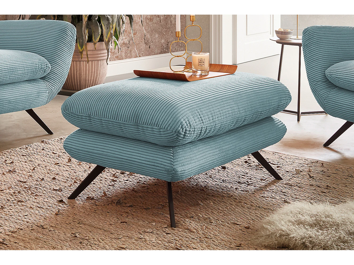 Hockerbank - Hellblau Cord - CHARME