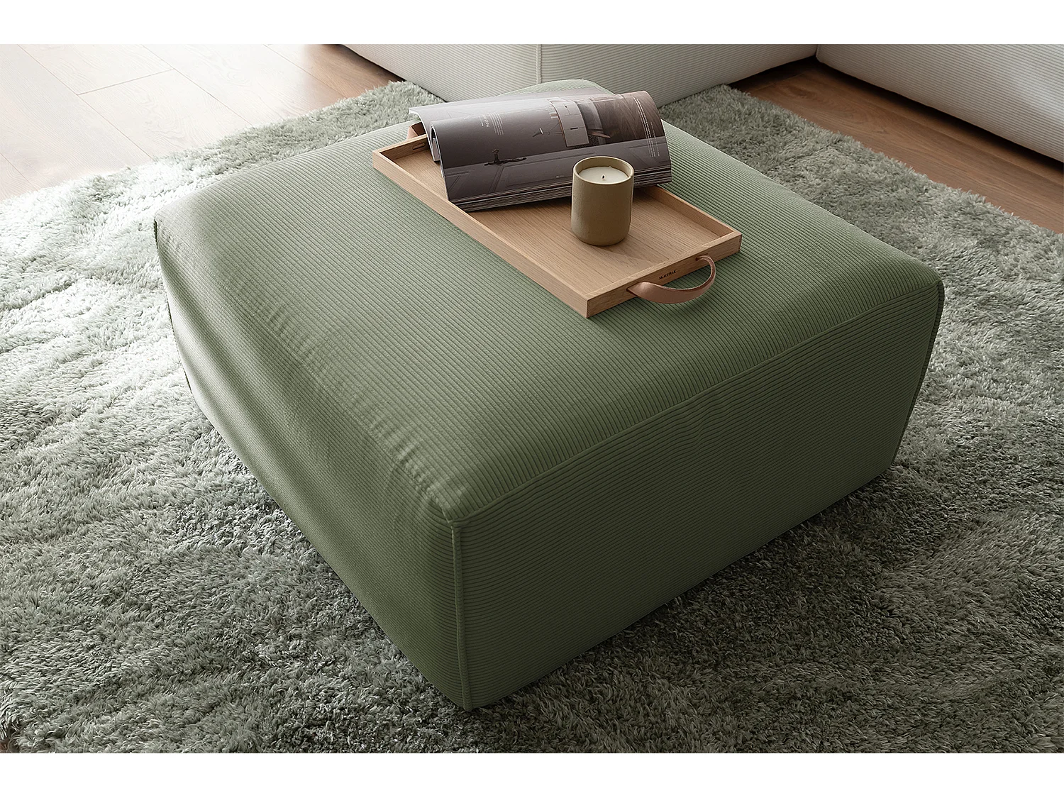 Pouf rembourré - Vert Velours côtelé - RANI