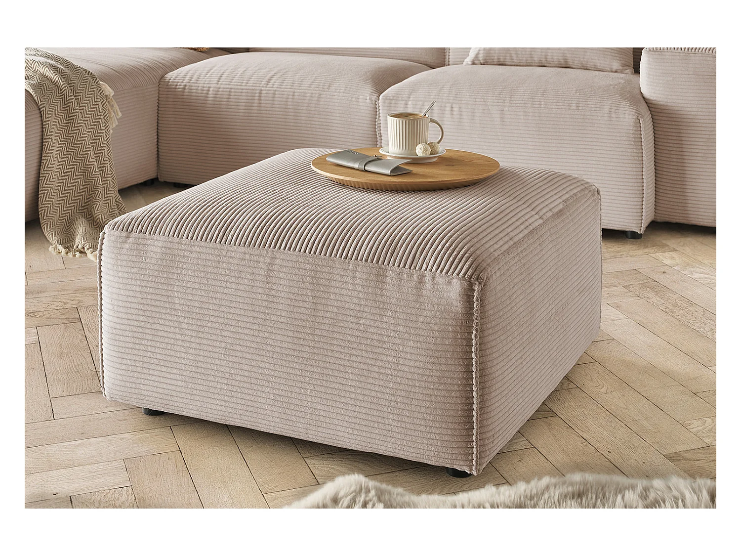 Pouf - taupe Velours côtelé - RANI